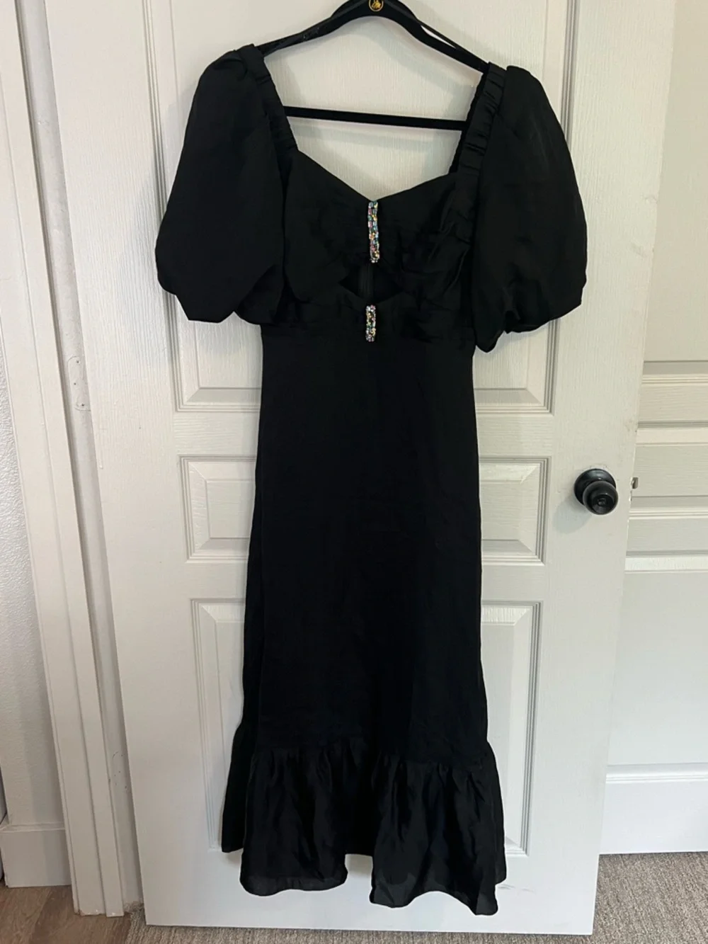 Sandro Black Embellished Cutout Midi Dress Size 38 - Picture 2 of 7